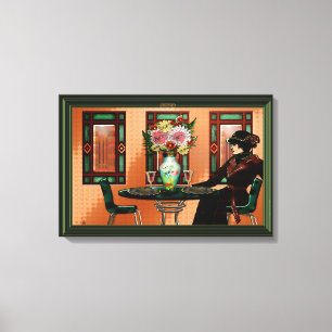 Droogvrouw in Café uit 1920 Canvas Afdruk