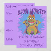 Drool Monster Birthday Party Invitation Kaart (Voorkant / Achterkant)
