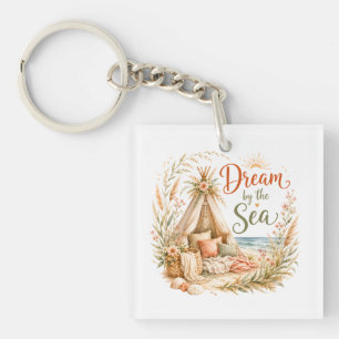 Droom aan de zee Boho-strand met zonsondergang aan Sleutelhanger