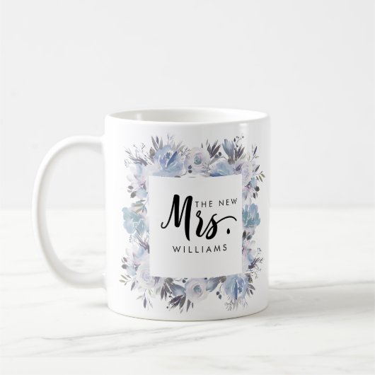 Droom Blauw Bloemen BRUILOFT DE NIEUWE MRS Typogra Koffiemok (Links)