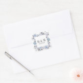 Droom Blauw Botanisch Lijst Bruiloft Monogram Vierkante Sticker (Envelop)