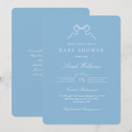 Droom blauwe strik baby shower jongens uitnodiging (Voorkant / Achterkant)