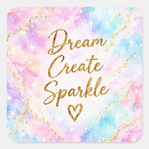 Droom Creëer Glans Pastel Waterverf Goud Roze Vierkante Sticker