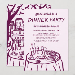 Droom Dinnerfeest Balkon Op Maat Handgetekend Kaart