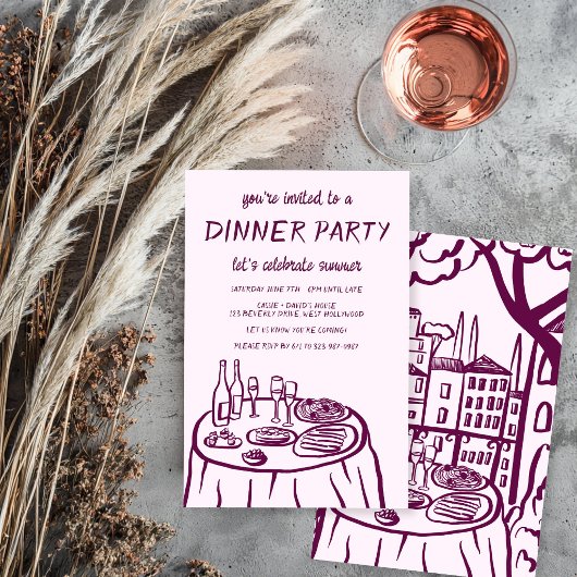 Droom Dinnerfeest Balkon Op Maat Handgetekend Kaart