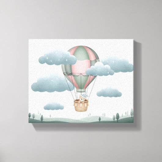 Droom Dusty Groene Beer Hot Air Balloon Kunst Canvas Afdruk (Voorkant)