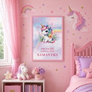 Droom Eenhoorn Roze Paarse Meisje Verjaardag Muur Poster