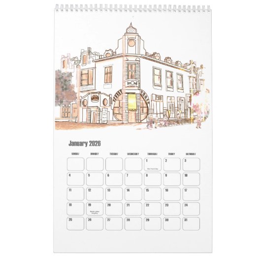 Droom en reis rond steden kalender (Jan 2026)