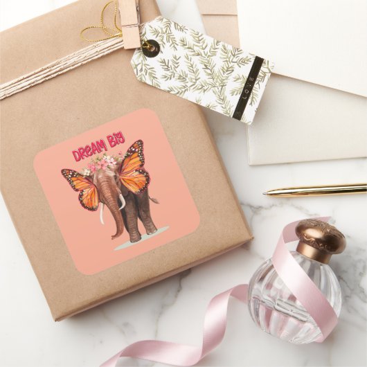 Droom groot als een Inspirerend van een olifant Vierkante Sticker (Geschenken)