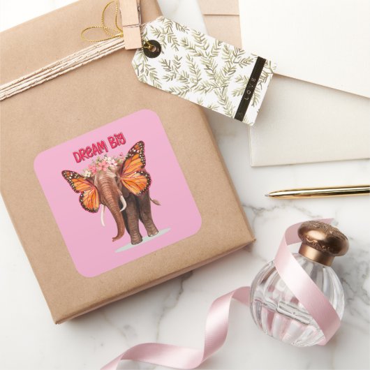 Droom groot als een Inspirerend van een olifant Vierkante Sticker (Geschenken)