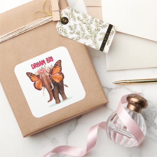 Droom groot als een Inspirerend van een olifant Vierkante Sticker (Geschenken)