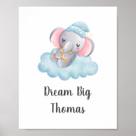 Droom Groot Blauwe Olifant Baby Jongen Slaapkamer  Poster