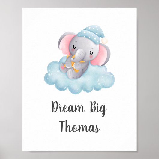 Droom Groot Blauwe Olifant Baby Jongen Slaapkamer  Poster (Voorkant)