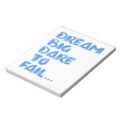 "Droom groot, durf te falen." Notitieblok (Linkerzijde)