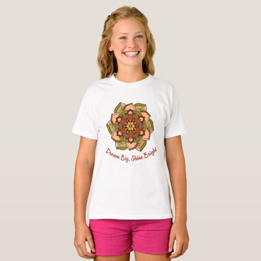 Droom groot, glans heldere kindermandala t-shirt (Voorkant volledig)