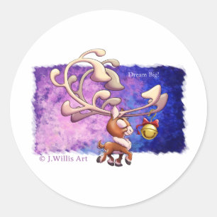 DROOM GROOT KERSTRENDIER door Jeff Willis Art Ronde Sticker