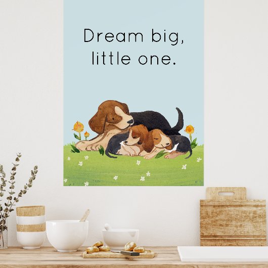 Droom groot klein een Waterverf puppy kinderkamer Poster (Keuken)