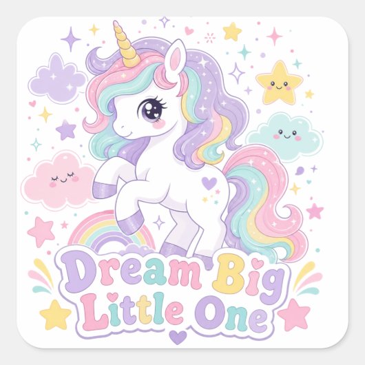 Droom groot kleine eenhoorn vierkante sticker (Voorkant)