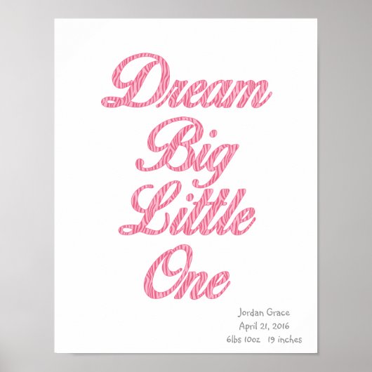 Droom groot kleine roze zebra-kunstposter poster (Voorkant)