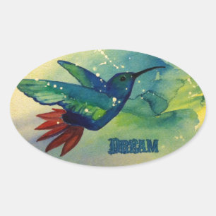 Droom groot! Kolibrie Waterverf schilderij Ovale Sticker