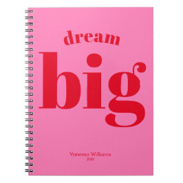 Droom groot! Modern Vet Rood - Heet Roze Typografi Notitieboek