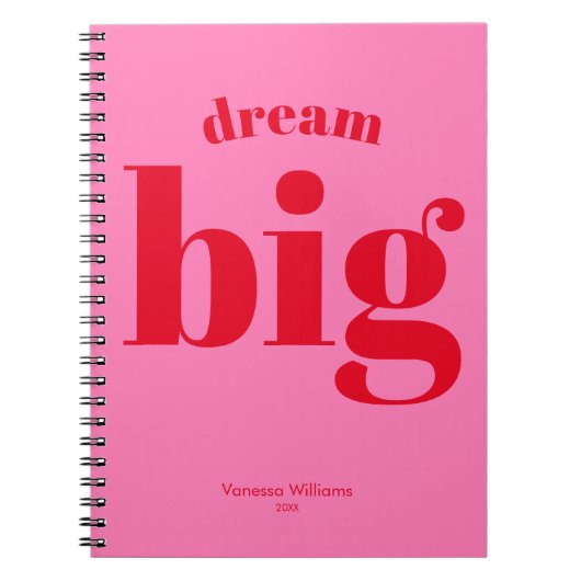 Droom groot! Modern Vet Rood - Heet Roze Typografi Notitieboek (Voorkant)
