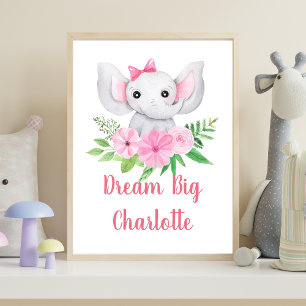 Droom Groot Roze Olifant Baby Meisje Slaapkamer Mu Poster