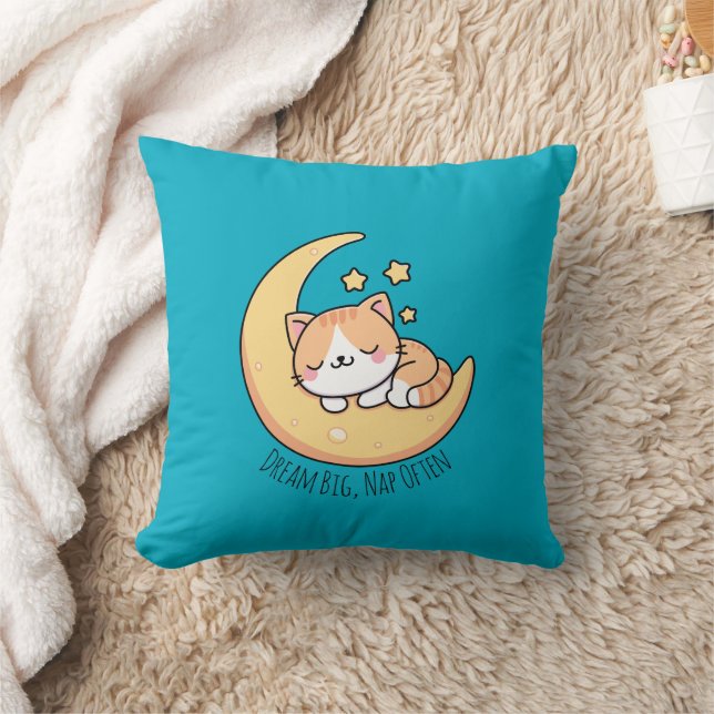Droom groot, vaak een dutje, kat op de maan kussen (Deken)