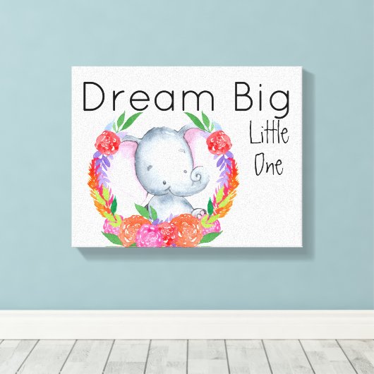 Droom Grote Kleine Een Baby Meisje Olifant Canvas Afdruk (Insitu (Houten vloer))