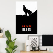 Droom Grote Motivatie Wolf op Hill Zwart Wit Poster (Thuiskantoor)