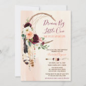 Droom Grote Peach & Bourgondië Boho Eerste Verjaar Kaart (Voorkant)