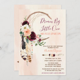 Droom Grote Peach & Bourgondië Boho Eerste Verjaar Kaart