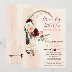 Droom Grote Peach & Bourgondië Boho Eerste Verjaar Kaart