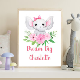 Droom Grote Roze Olifant Baby Meisje Kwekerij Wall Poster