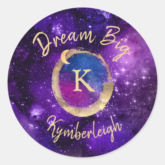 Droom Grote Ruimte Galaxy Metallic Goud Monogram N Ronde Sticker (Voorkant)