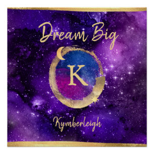Droom Grote Waterverf Galaxy Gold Monogram Naam Perfect Poster