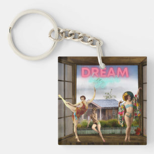 Droom Groter Veranderde Kunst Vintage Dansers Sleutelhanger
