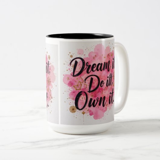 Droom het. Doe het. Eigen IT" Tweekleurige Koffiemok (Voorkant rechts)