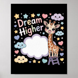 Droom hoger Schattige giraffe klimt naar de sterre Poster