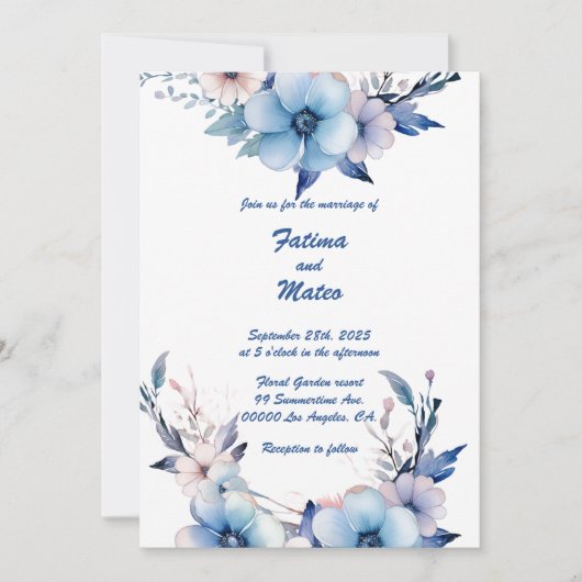 Droom in blauw: Gepersonaliseerde bruiloft uitnodi Kaart (Voorkant)