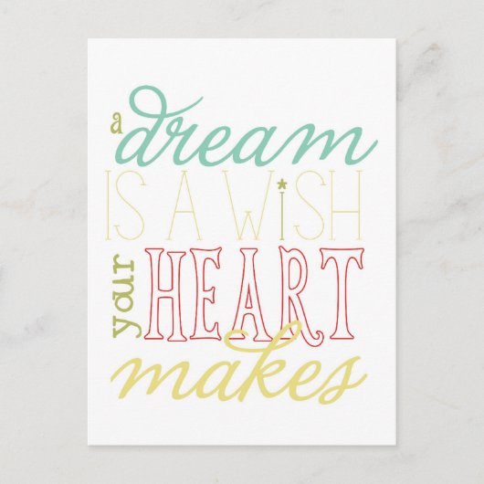 droom is een wens briefkaart - rood aqua geel groe (Voorkant)