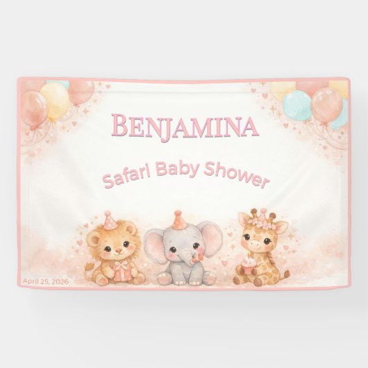 Droom Leeuw Olifant Giraffe Pastel Perzik Roze Spandoek (Horizontaal)