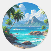 Droom maar, Tropisch paradijs, Ronde Sticker (Voorkant)