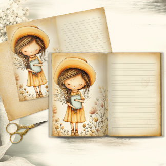 Droom meisje met hoed Vintage junk journaalpagina