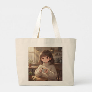 Droom meisje met koffie boodschappentas grote tote bag