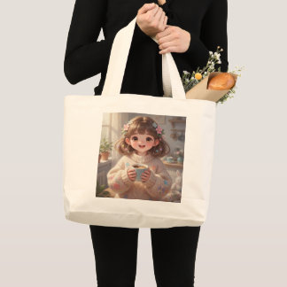 Droom meisje met koffie boodschappentas grote tote bag