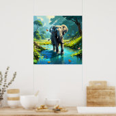 Droom Olifant met Vlinders in Rivier Poster (Keuken)