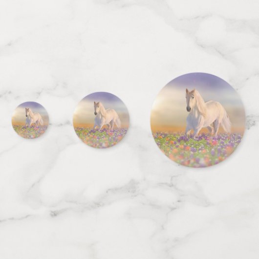 Droom Paard loopt door roze weide Confetti (Achterkanten)