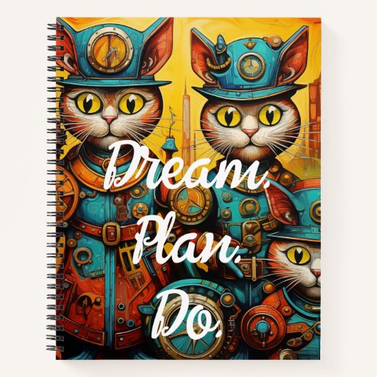 Droom Plan. Doe. Leuke Steampunk Katten Notitieboek (Voorkant)