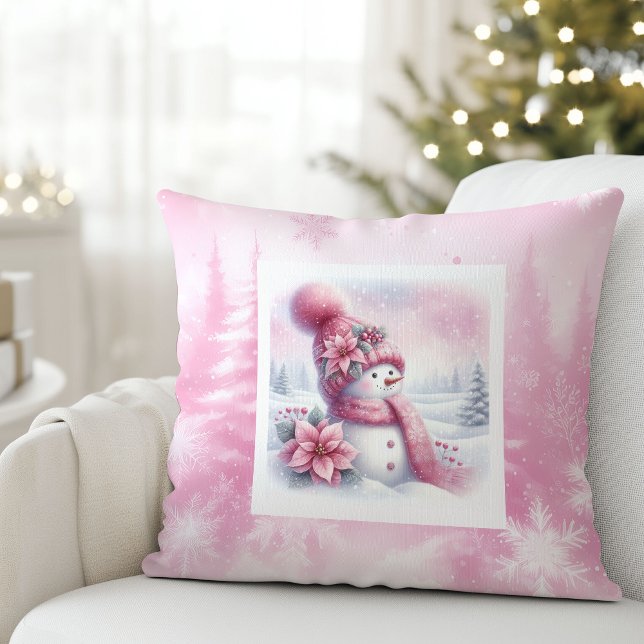 Droom Roze Bos Sneeuwman Pinkmas Kinderen Kussen (Dream Pink Forest Snowman Pinkmas Kids Cushion)
